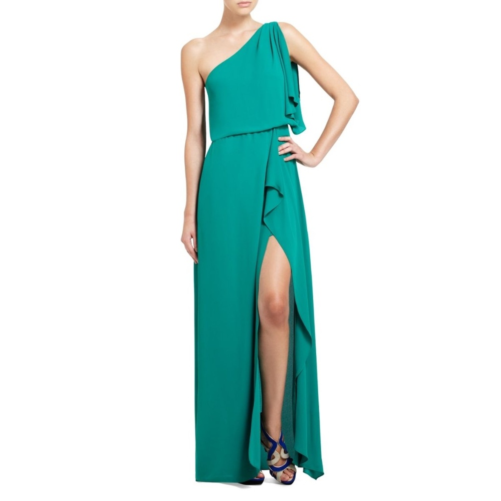BCBG Kendal Dress Ultra Green Long One Shoulder